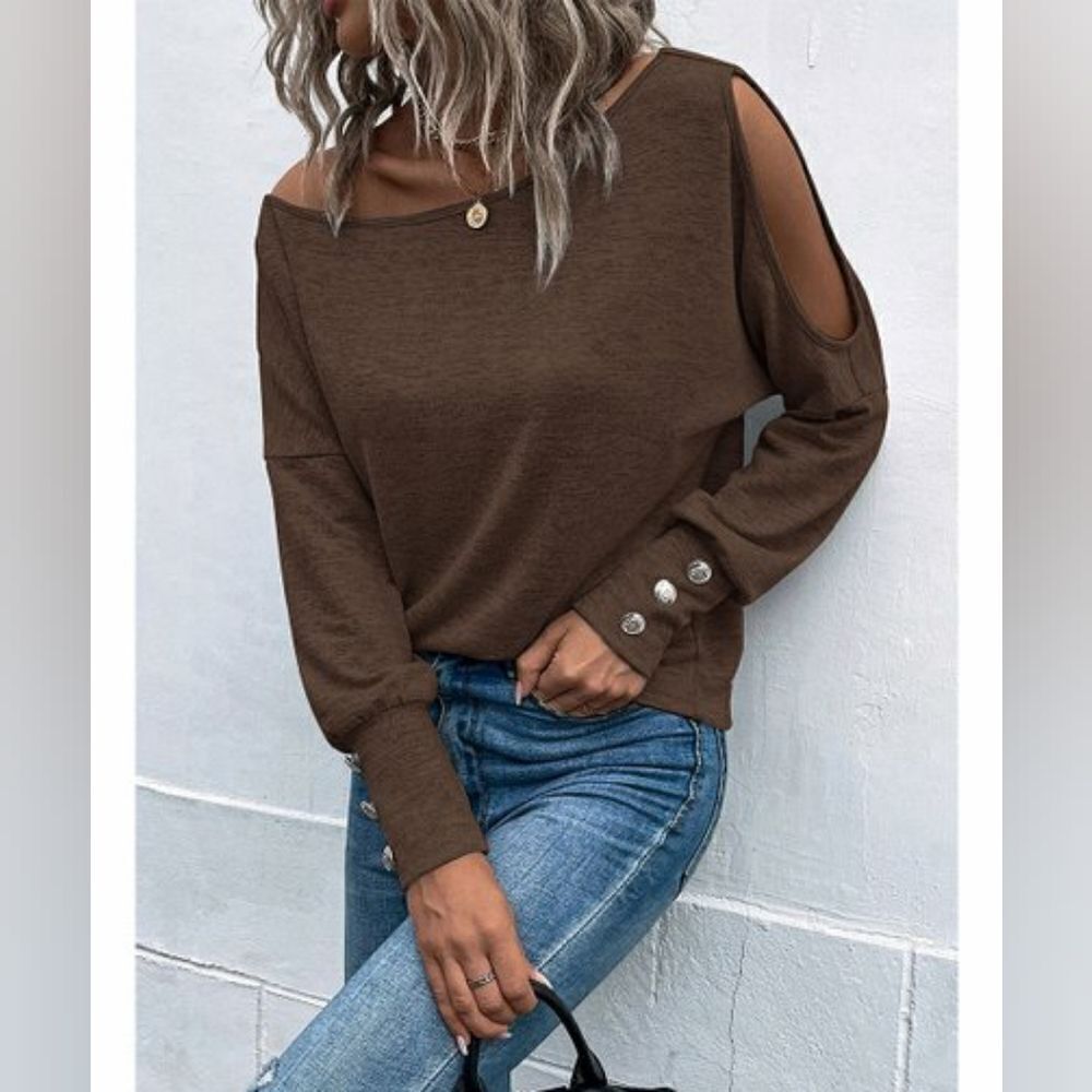 La Mode Cold Shoulder Cutout Boatneck Top sz Sm